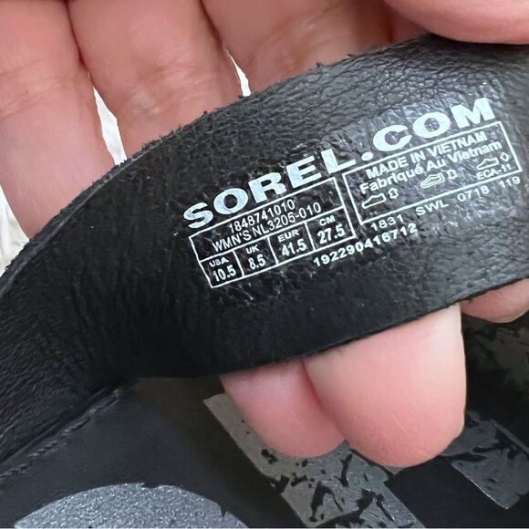 SOREL Women's 10.5 Ella Slide Sandals Black Leather Strappy Neutral Minimalist - Picture 4 of 5